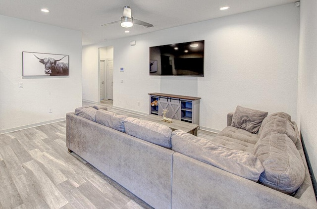261 Deserti Rd, Leander, TX 78641 - living room featuring wood finished floors, a ceiling fan, and recessed lighting