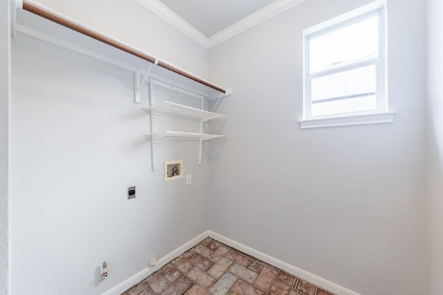 15213 Mallard Green Ln, Austin, TX 78728 - laundry room featuring washer hookup, hookup for an electric dryer, ornamental molding, and gas dryer hookup