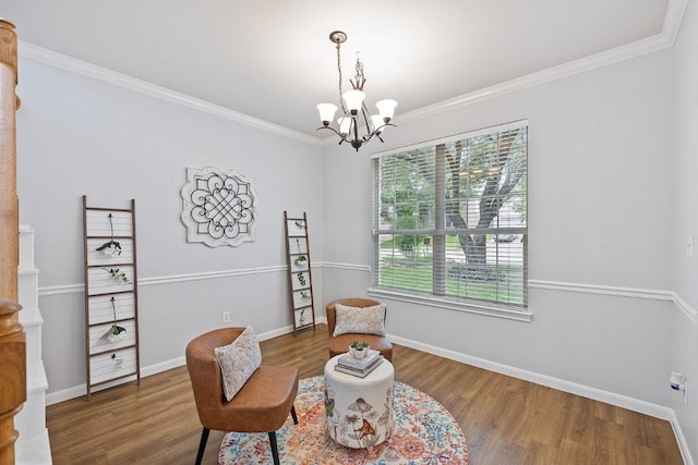 15213 Mallard Green Ln, Austin, TX 78728 - sitting room with wood finished floors, a chandelier, and crown molding
