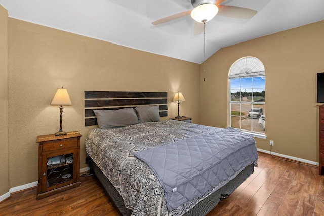 906 Pecos Cv, Leander, TX 78641 - bedroom with lofted ceiling, wood finished floors, and a ceiling fan