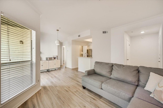 6000 Shepherd Mountain Cv Unit 1805, Austin, TX 78730 - living room with ornamental molding and light wood-type flooring