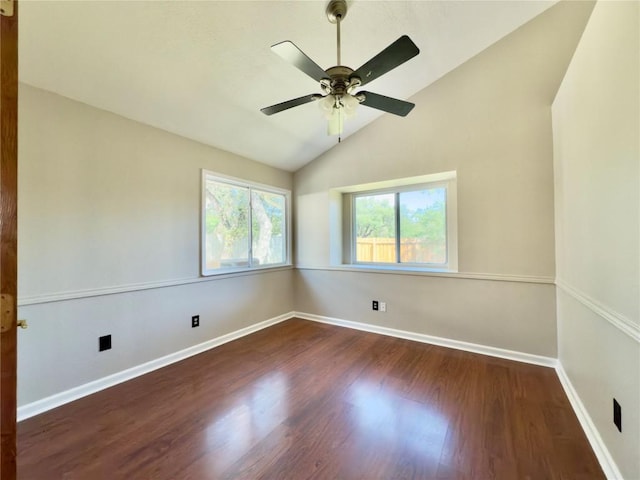 6400 Jennings Dr, Austin, TX 78727 - spare room featuring lofted ceiling, wood finished floors, and ceiling fan