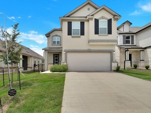 12416 Anthology St, Manor, TX 78653 - traditional-style home with stucco siding, concrete driveway, an attached garage, and stone siding