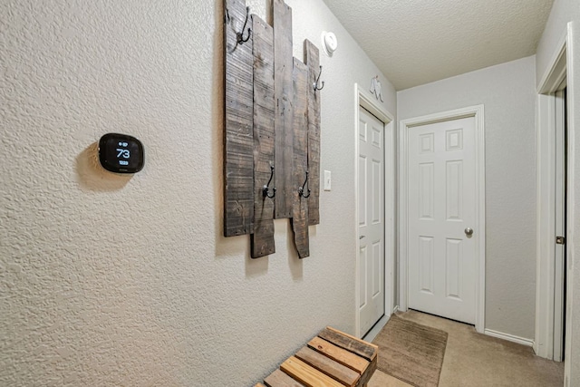 4735 Stonehaven Dr, Temple, TX 76502 - corridor featuring light carpet, a textured ceiling, and a textured wall