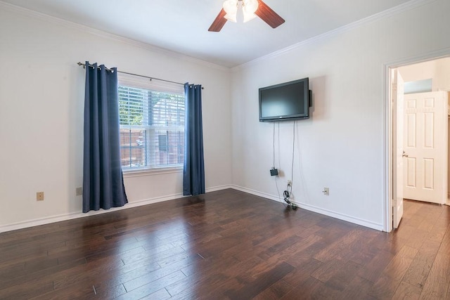 208 Norwood Cv, Georgetown, TX 78628 - empty room with wood finished floors, a ceiling fan, and ornamental molding