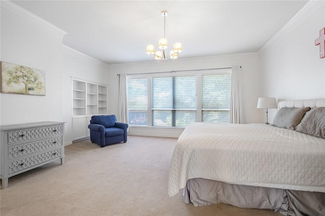 1733 Canonero Dr, Austin, TX 78746 - bedroom with crown molding, a chandelier, and light carpet