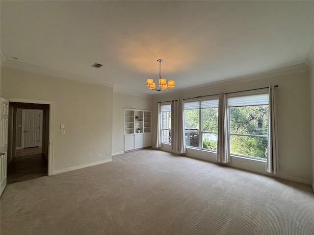 1733 Canonero Dr, Austin, TX 78746 - carpeted empty room with ornamental molding and a chandelier