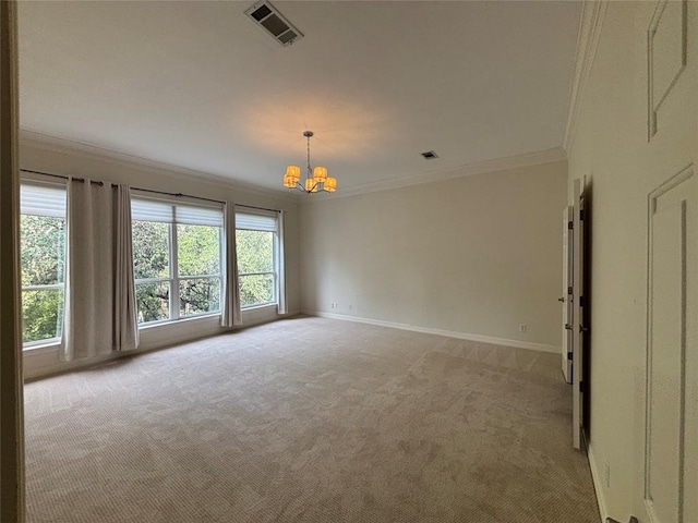 1733 Canonero Dr, Austin, TX 78746 - carpeted empty room with crown molding and a chandelier