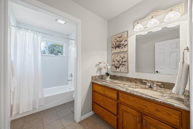 100 Broad Vista Ct, Georgetown, TX 78628 - bathroom with tile patterned flooring, vanity, and shower / bathtub combination with curtain