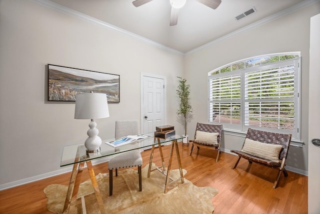 100 Broad Vista Ct, Georgetown, TX 78628 - office with wood finished floors, crown molding, and ceiling fan