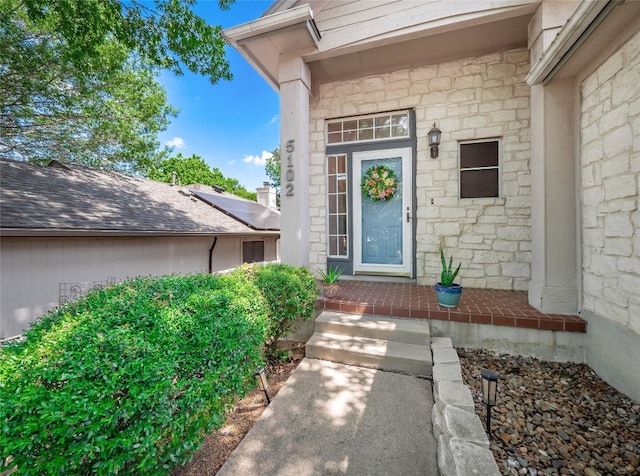 5102 Coppermead Ln, Austin, TX 78754 - doorway to property with stone siding
