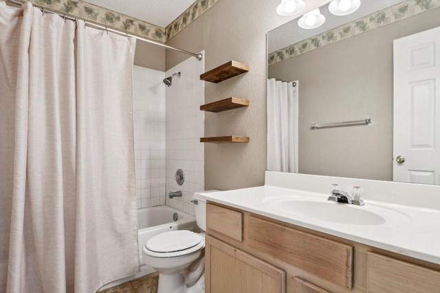 2101 Barnett Dr, Cedar Park, TX 78613 - bathroom featuring vanity, shower / tub combo, and a textured wall