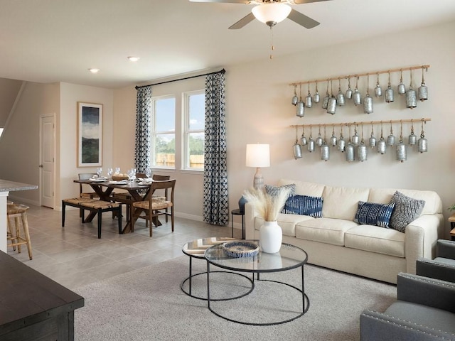 716 Sun Grove Trl, Georgetown, TX 78628 - living area with a ceiling fan, light tile patterned flooring, and recessed lighting