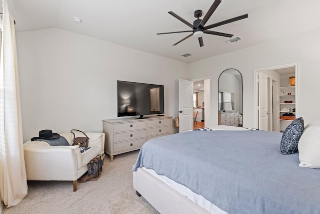 11817 Rush Ln, Elgin, TX 78621 - bedroom with carpet flooring, vaulted ceiling, and ceiling fan