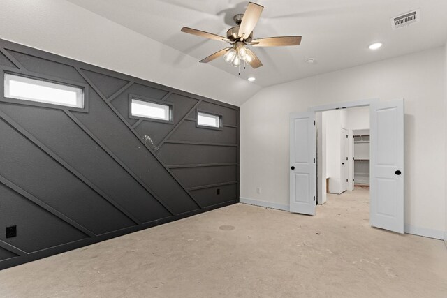 2119 Blackhawk Loop, Belton, TX 76513 - empty room with a ceiling fan, lofted ceiling, recessed lighting, and concrete floors