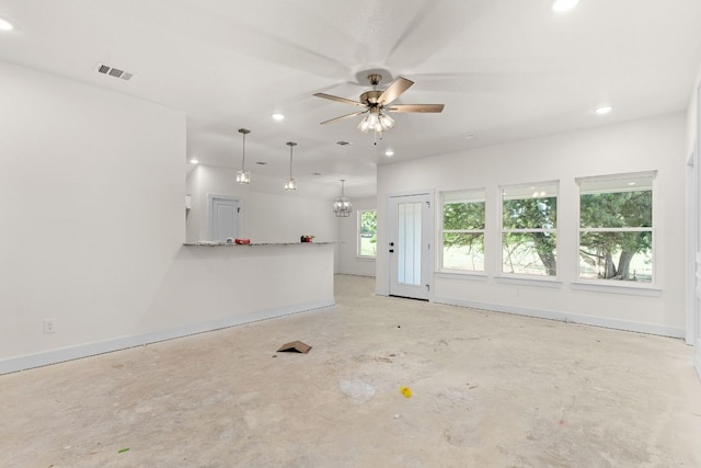 2119 Blackhawk Loop, Belton, TX 76513 - unfurnished living room with recessed lighting and ceiling fan