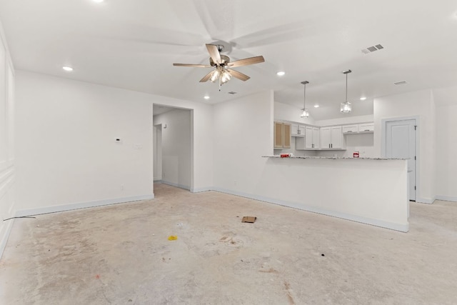 2119 Blackhawk Loop, Belton, TX 76513 - unfurnished living room featuring ceiling fan, recessed lighting, and unfinished concrete flooring