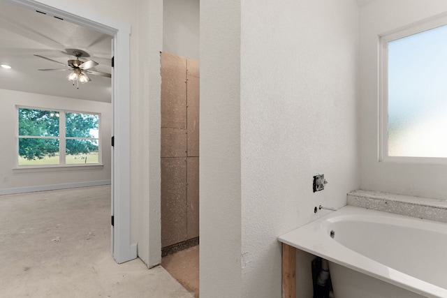 2119 Blackhawk Loop, Belton, TX 76513 - full bath with a garden tub, concrete floors, and ceiling fan