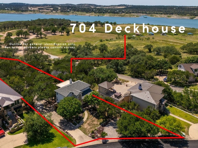 704 Deckhouse Dr, Lago Vista, TX 78645 - view of property location featuring property boundaries highlighted and a large body of water