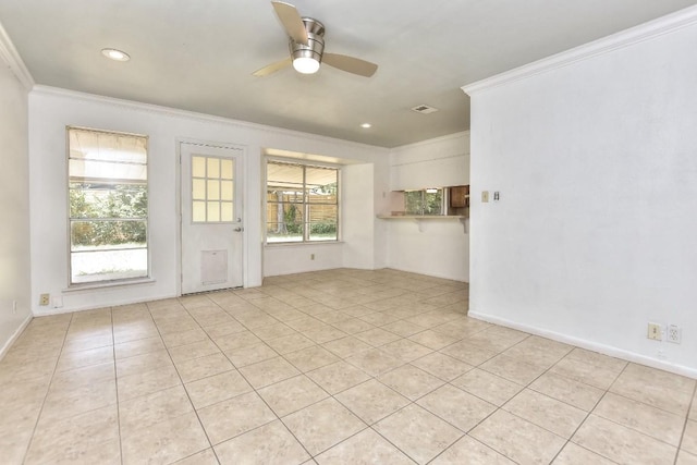 803 Easy Day Cv, Austin, TX 78745 - unfurnished room with ornamental molding, a ceiling fan, light tile patterned floors, and recessed lighting