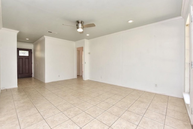 803 Easy Day Cv, Austin, TX 78745 - empty room with a ceiling fan, ornamental molding, recessed lighting, and light tile patterned floors