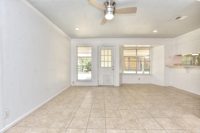 803 Easy Day Cv, Austin, TX 78745 - unfurnished room featuring ornamental molding, a ceiling fan, light tile patterned floors, and recessed lighting