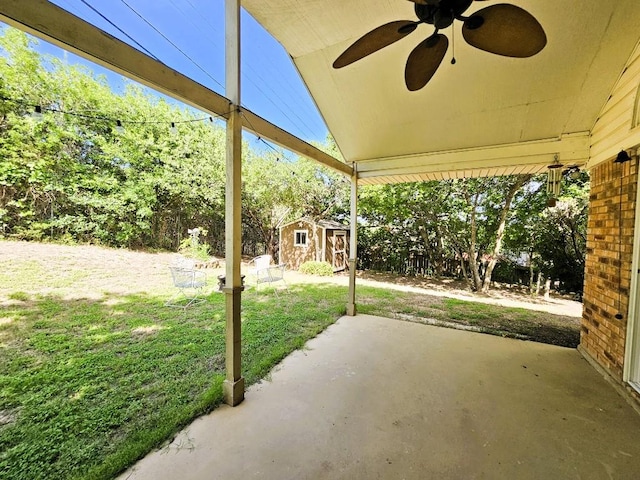 1202 Bowen Ave, Copperas Cove, TX 76522 - view of patio with a storage unit and ceiling fan