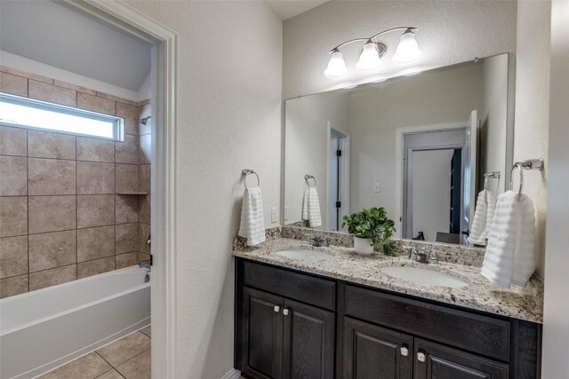 1624 Stone House Dr, New Braunfels, TX 78132 - full bath with double vanity, shower / bath combination, and tile patterned flooring