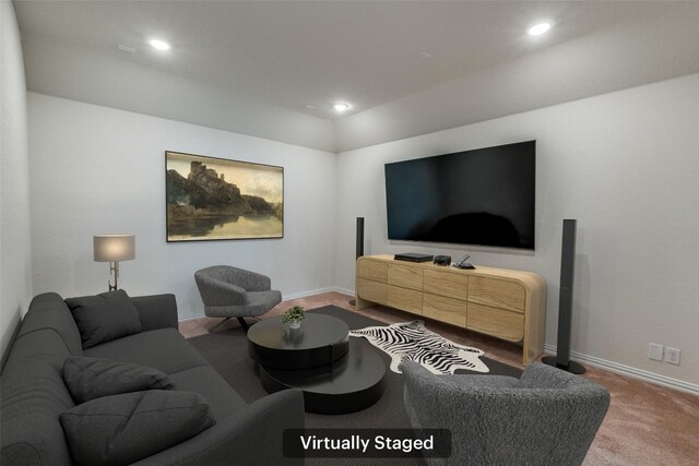 1624 Stone House Dr, New Braunfels, TX 78132 - carpeted living room with baseboards and recessed lighting