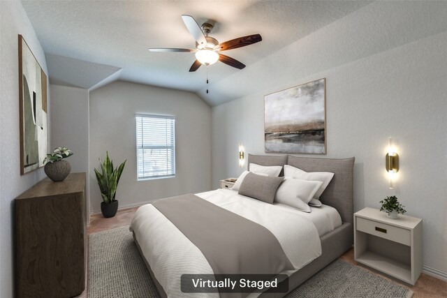 1624 Stone House Dr, New Braunfels, TX 78132 - bedroom with lofted ceiling, carpet, and a ceiling fan