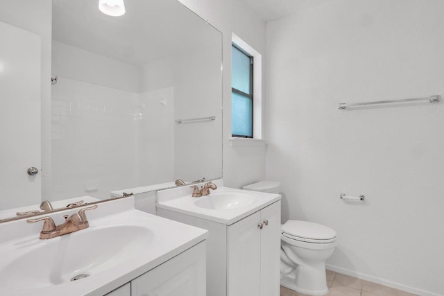 9611 Meadowheath Dr, Austin, TX 78729 - full bath featuring two vanities, a shower, and tile patterned flooring