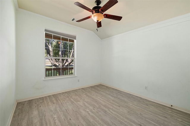 4204 Pasada Ln, Round Rock, TX 78681 - empty room with ornamental molding, wood finished floors, ceiling fan, and lofted ceiling