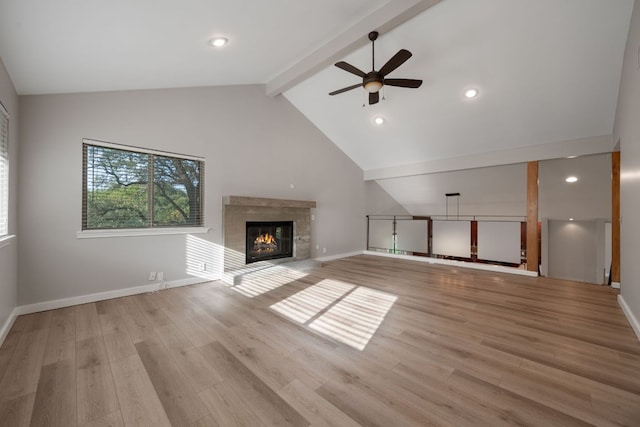 5210 Rain Creek Pkwy, Austin, TX 78759 - unfurnished living room featuring wood finished floors, ceiling fan, a fireplace, and recessed lighting