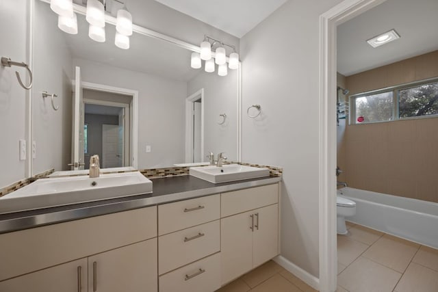 5210 Rain Creek Pkwy, Austin, TX 78759 - bathroom with double vanity, tile patterned flooring, and shower / washtub combination