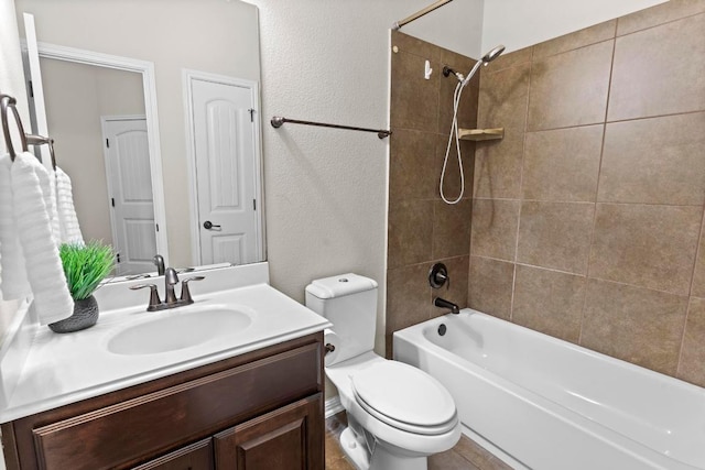112 Florenz Ln, Georgetown, TX 78628 - bathroom with vanity, bathtub / shower combination, and a textured wall