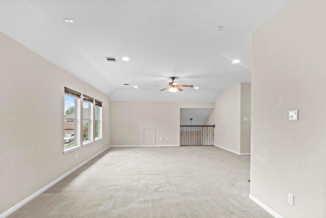 112 Florenz Ln, Georgetown, TX 78628 - empty room featuring ceiling fan, light colored carpet, and recessed lighting