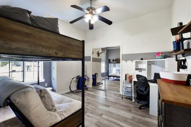 1906 W Moeta Dr, Austin, TX 78734 - office with light wood-style floors and ceiling fan
