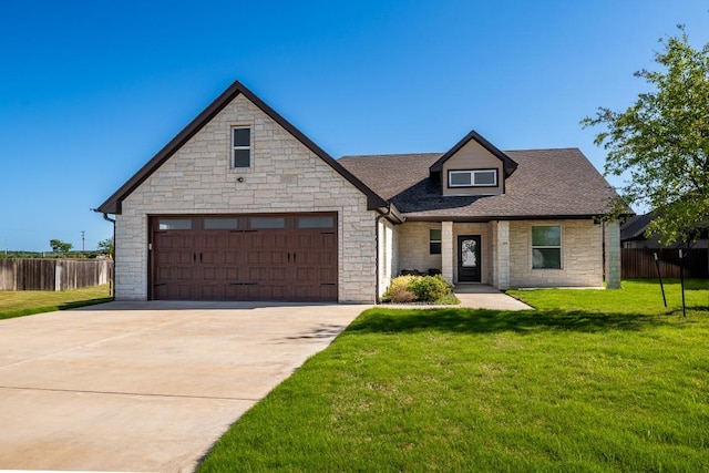 110 Les Ln, Smithville, TX 78957 - view of front of house featuring stone siding, concrete driveway, and roof with shingles