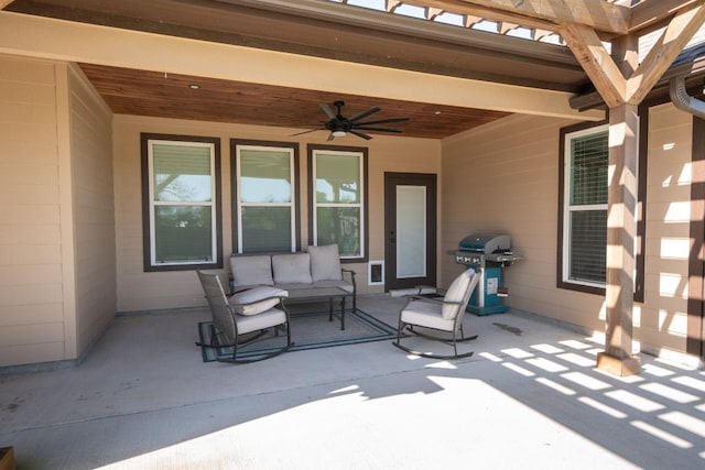 110 Les Ln, Smithville, TX 78957 - view of patio with a ceiling fan, grilling area, and an outdoor living space