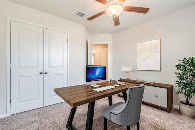 221 Delaware Mountains Ter, Dripping Springs, TX 78620 - office area with a ceiling fan and light carpet