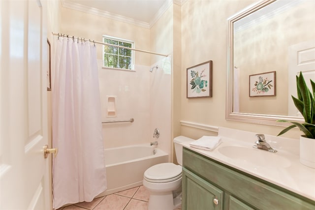 307 Dove Hollow Trl, Georgetown, TX 78633 - bathroom with ornamental molding, vanity, shower / tub combo with curtain, and tile patterned flooring