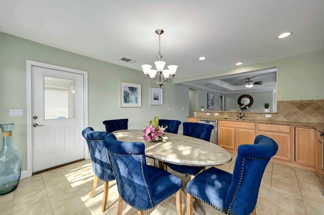 319 Salado Creek Ln, Georgetown, TX 78633 - dining area with a chandelier, light tile patterned floors, recessed lighting, and ceiling fan