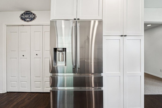 3806 Las Cienega Blvd, Temple, TX 76502 - kitchen featuring stainless steel fridge with ice dispenser, white cabinetry, and dark wood-type flooring