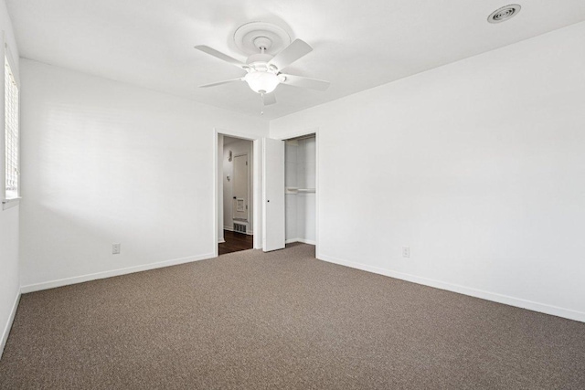 3806 Las Cienega Blvd, Temple, TX 76502 - unfurnished bedroom featuring dark carpet, a closet, and a ceiling fan
