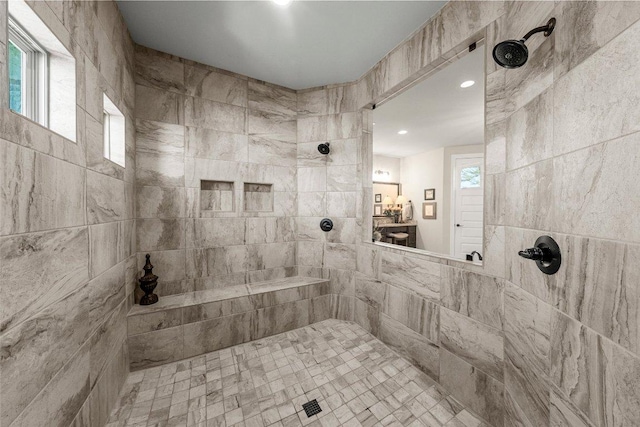 105 Clear Springs Ct, Marble Falls, TX 78654 - full bath with tiled shower and recessed lighting