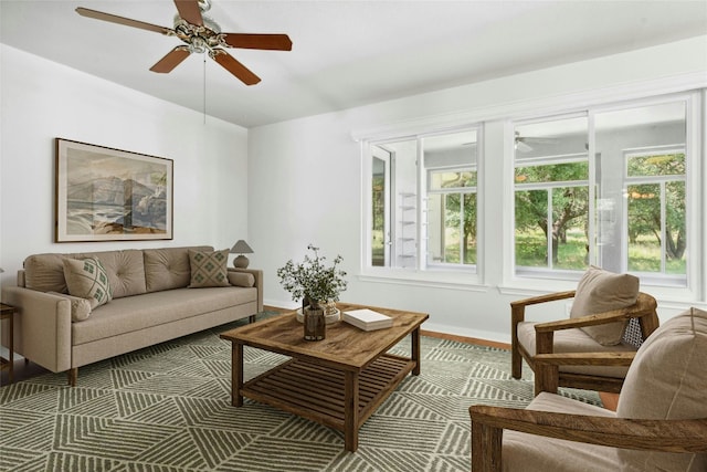 140 Whispering Wind Dr, Georgetown, TX 78633 - living room with a ceiling fan and baseboards