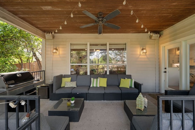 7709 Waldon Dr, Austin, TX 78750 - view of patio / terrace featuring outdoor lounge area and ceiling fan