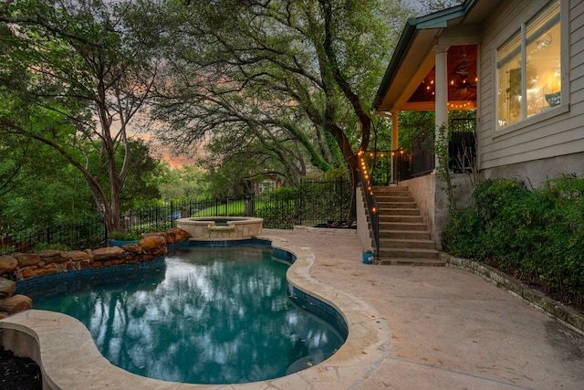 7709 Waldon Dr, Austin, TX 78750 - view of pool with stairs, a fenced backyard, a patio, and a pool with connected hot tub