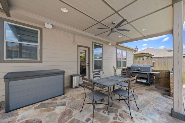 1012 Autumn Sage Way, Pflugerville, TX 78660 - view of patio / terrace featuring area for grilling, a ceiling fan, and outdoor dining area