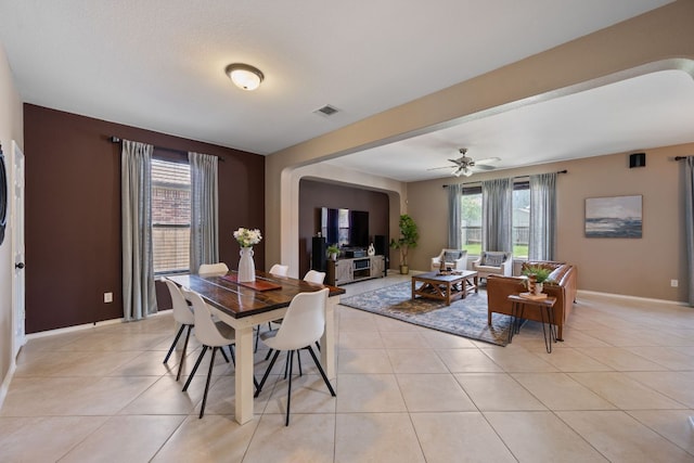 1012 Autumn Sage Way, Pflugerville, TX 78660 - dining space featuring plenty of natural light, light tile patterned floors, and a ceiling fan
